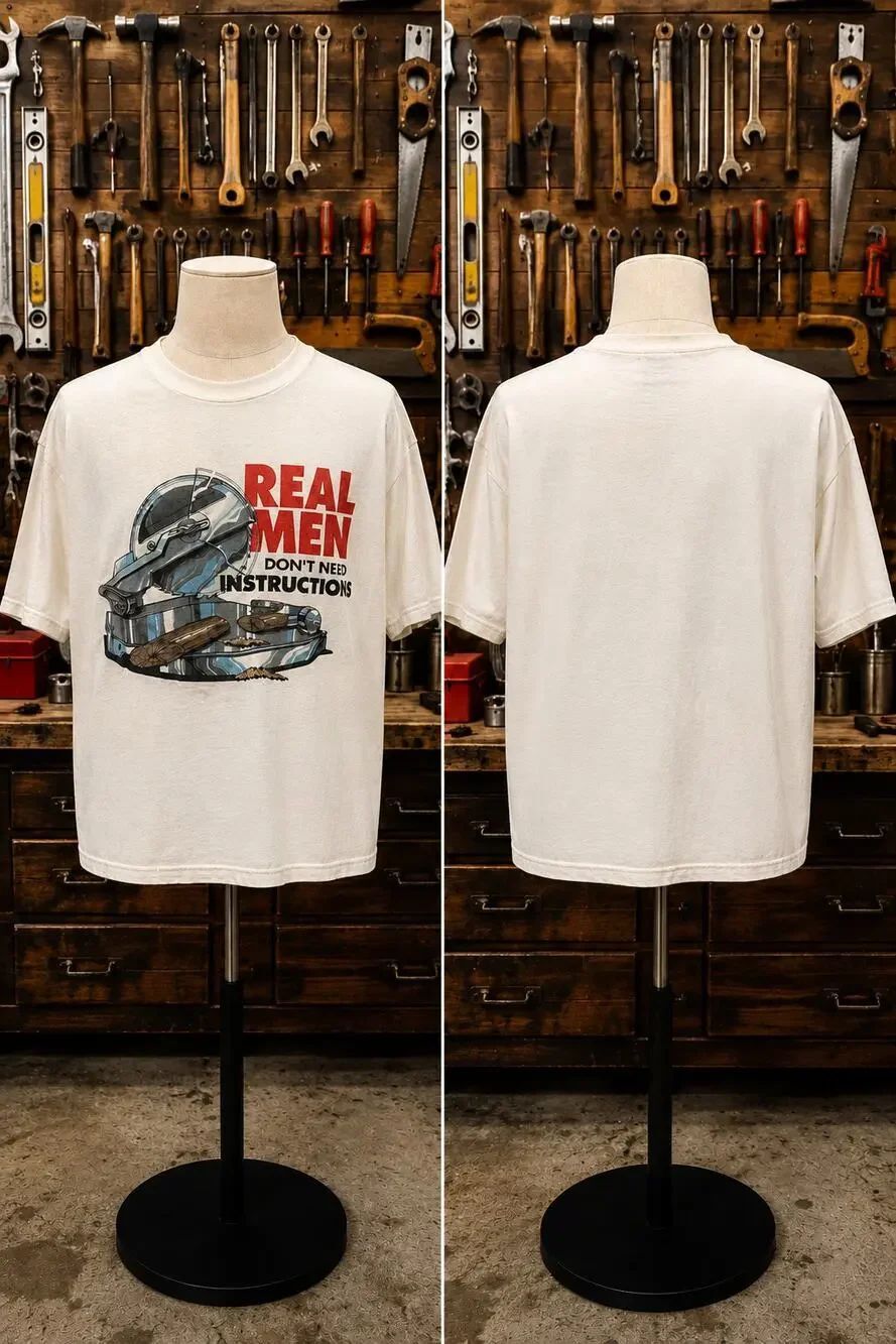 Vintage Tultex Real Men Don’t Need Instructions Tools Graphic T-Shirt XL